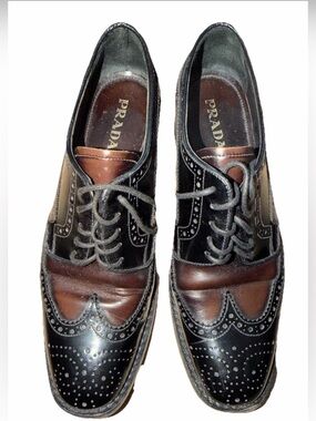 Prada Black & Brown Wingtip Oxfords Sz. 37
